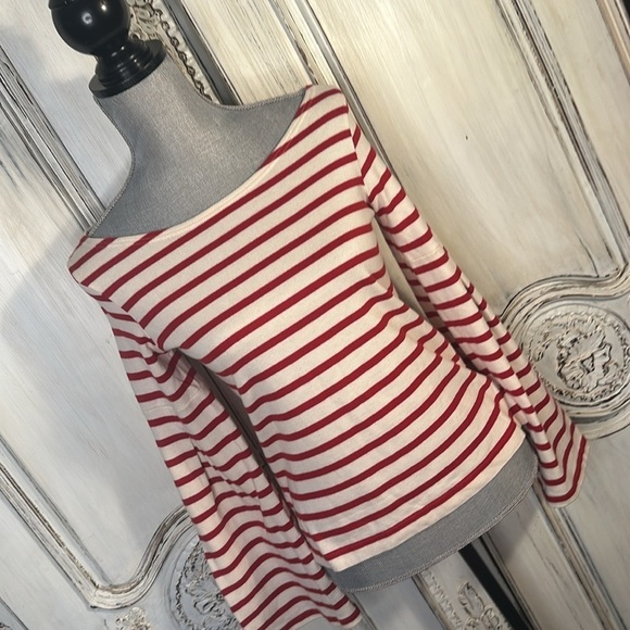 Madewell x Armor Lux Made in France Red and Cream Long Bell Sleeves Top - Picture 2 of 12